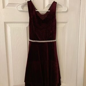 Speechless Burgundy Kids Dress with Pearl Waist